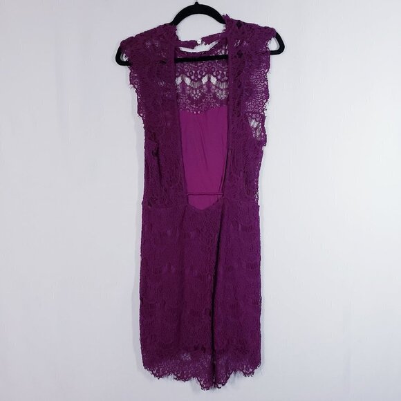 Free People Body Con Lace Open Back Magenta Purple Witchy Dress sz M - Picture 8 of 13